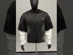 Custom vintage streetwear podwójna warstwa długiego rękawa t-shirt