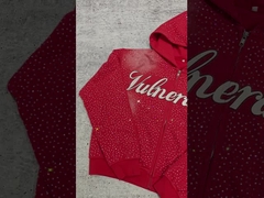 2025 Nowy, niestandardowy, luksusowy, dżetowy, obszerny, workowaty, pudełkowy, rozpinany sweter z kapturem, w stylu vintage, sprany, wyblakły na słońcu, uliczny