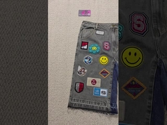 Niestandardowe naklejki łaty Logo Baggy Jorts Streetwear Wysokiej jakości Raw Hem Vintage Denim Jeans Shorts