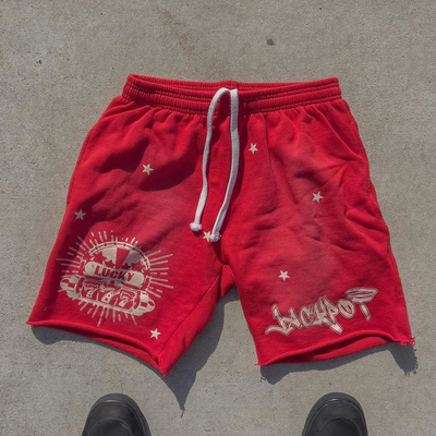 kupować Elastyczny męski wysoki talii surowy kołnierz myte bawełniane szorty z niestandardowym Sun Fading Acid Wash online manufacture