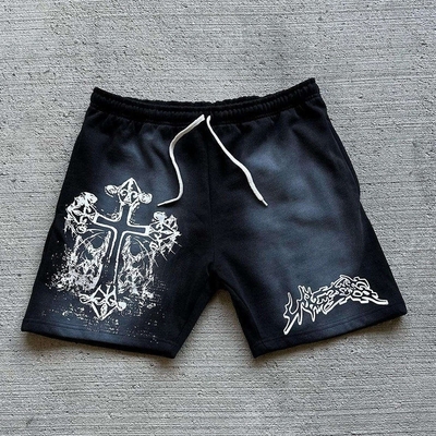 kupować Płytkowane, niestandardowo wydrukowane, graficzne, męskie, vintage spodnie do mycia kwasami, w bawełnie, francuski, terry online manufacture