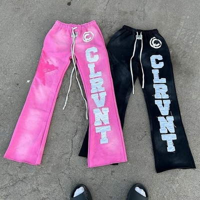 kupować wypełnione męskie spodnie sportowe czarne z nadmiarem wycięte surowe płaszcze do mycia kwasami Sunfaded Patch Embroidery online manufacture