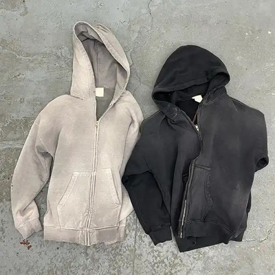 kupować Mężczyźni Vintage Acid Wash Słońce Zmarły Nędzny Full Zip Up Hoodie Ciężka waga francuski Terry online manufacture
