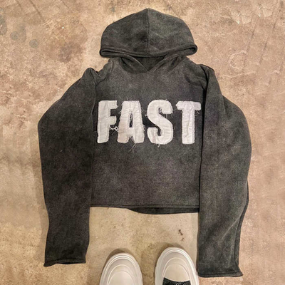 kupować Styl odzież uliczna dla mężczyzn haftowana Sun Fading Cut Edge Acid Wash Hoodies z surowym hemem online manufacture