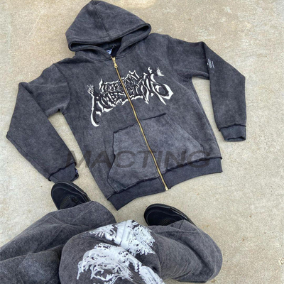 kupować Niestandardowe Streetwear Zipper Zip Up Hoodies i Flared Sweatpants Set w stylu vintage online manufacture