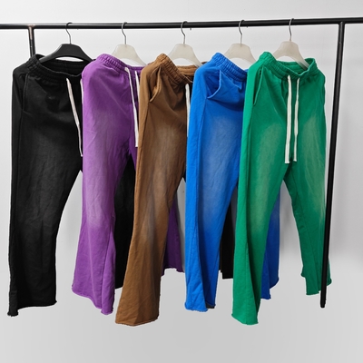 kupować Mężczyźni Sun Fading Acid Wash Flared sweatpants na zamówienie dla dziewcząt chłopcy Vintage Dekoracja Raw Hem Cut Edge online manufacture
