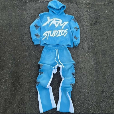 kupować Niestandardowy rozmiar Y2K Cut Raw Hem Hoodie and Sweatpants Set for Men's Streetwear in Cotton online manufacture