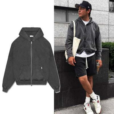 kupować Vintage Acid Wash Słońce Zmarznięte Zip Up Nadzwyczajne Body Hoodies Dla Mężczyzn Jesień Zip-up Style online manufacture