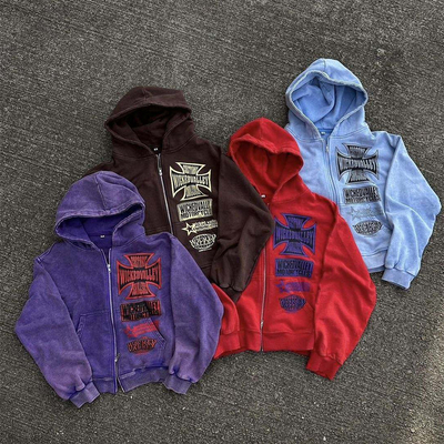 kupować Mężczyźni anty-zmniejszanie kwas myć skrócony bluzka z podwójnym zamkiem Vintage Sun Fading Style online manufacture