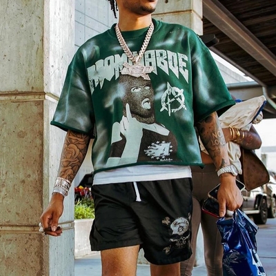 kupować Mężczyźni Streetwear Custom Vintage Acid Wash Sun Fading Raw Hem boxy fit top T-shirt online manufacture