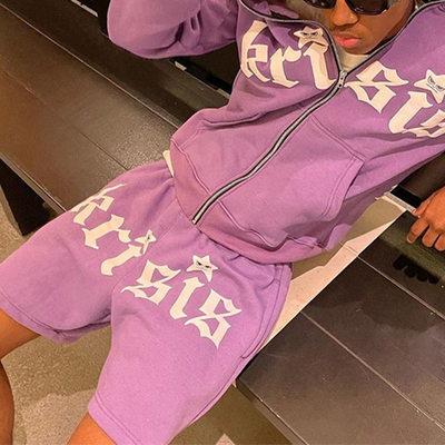 kupować Świetne kolorowe kombinezony walki Nędzne haftowanie Patchwork Hoodie Shorts Sety francuskie Terry 3D Puff Drukowanie online manufacture