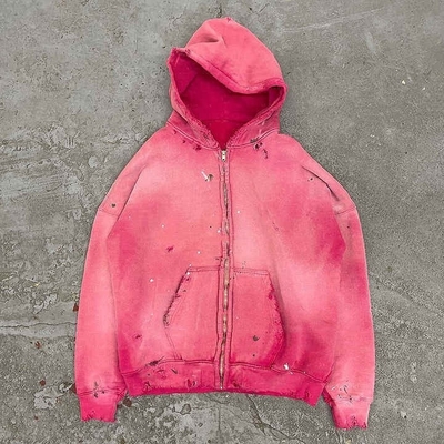 kupować Lekkie 400 gramów bawełniany zip-up bluzka z kapeluszem Vintage rozpaczliwy różowy słoneczny wyblakły francuski Terry online manufacture