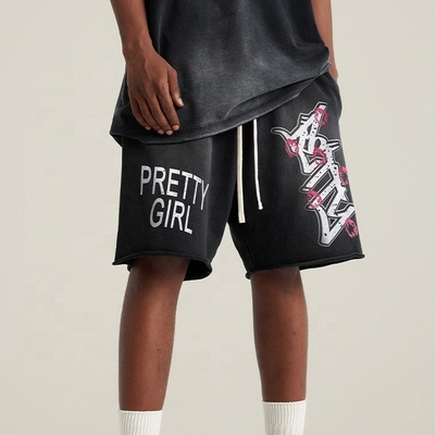 kupować Szybki suchy męski unisex Streetwear Blank Black Heavyweight Cotton Vintage Acid Wash Shorts online manufacture