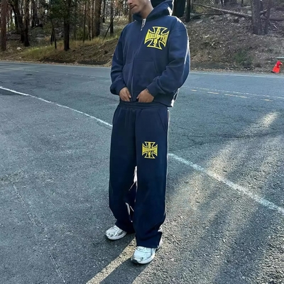 kupować Vintage Acid Wash męskie kostiumy sportowe DTG Drukowany garnitur Casual Daily Life Set Jogger online manufacture