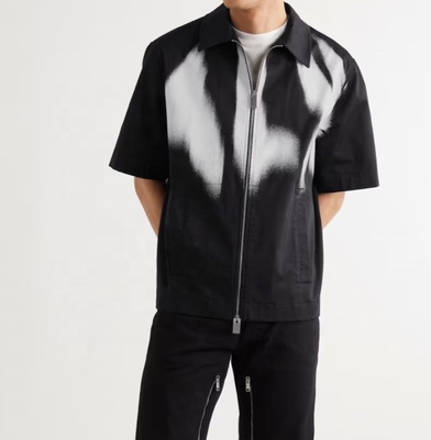 kupować Mężczyźni Casual Heavyweight Cotton Black Print Zip Up Shirt S-5XL lub Custom Hip Hop Styl online manufacture