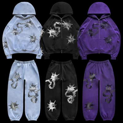 kupować Streetwear Y2k unisex komplet bluz z kapturem i zamkiem błyskawicznym na całą twarz, 100% bawełna, niestandardowe męskie online manufacture
