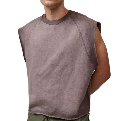 kupować Unisex Ciężka waga 100% bawełna Żeberkowy szyj surowy kołnierze z krótkim wycinkiem T-shirty bez rękawów online manufacture