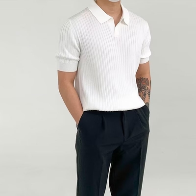 kupować 2024 Summer Fashion Elegantny Trendy Quarter Sleeved Plain Polo Collar T-shirt dla mężczyzn online manufacture