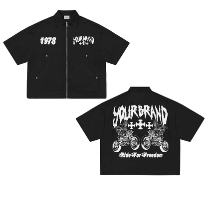 kupować Custom Logo Screen Print Zip Up Cutout Boxy T-Shirt w 100% tkaniny bawełnianej do streetwear online manufacture