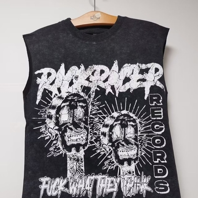kupować Terry Fabric Custom Hip Hop Oversized Cut Raw Hem Crop Tank Tops Cotton T-shirt dla mężczyzn online manufacture