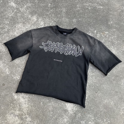 kupować 300 gramów francuski Terry T-shirt ciężkiej wagi T-shirt słoneczny zgasły kwas mywany T-shirt z krótkim wycięciem mężczyźni online manufacture