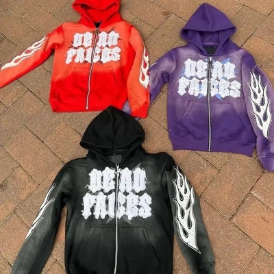 kupować /Mężczyźni z pierścieniami /Wycięte i zszyte /Szkodliwe haftowanie /Platch Sun Fading Purple Zip Up Acid Wash Hoodie online manufacture