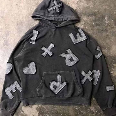 kupować Wykrywanie igieł Tak Custom Streetwear Applique Distressed Embroidery Hoodie dla mężczyzn online manufacture