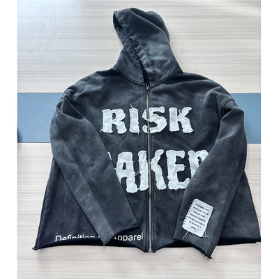 kupować Niestandardowa męska ciężka 400 gsm Vintage Acid Wash Zip Up Hoodie z naklejką online manufacture