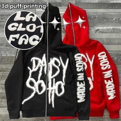 kupować męska puff print zip up hoodie Full Face Strass 3D Puff Printing dla Streetwear Style online manufacture