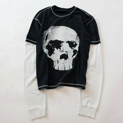 kupować Hip Hop Style Niestandardowe podwójne warstwy długie rękawy koszulki podwójne cienie koszulki z wydrukowanymi czaszek Graficzne online manufacture