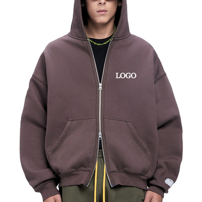kupować Wydrukowanie z obrożką z kapturką Streetwear Brown Zip Up Crop Top Hoodie z 500 Gsm online manufacture