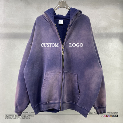 kupować Vintage Two Way Double Zipper Ripped Distressed Hoodie Zimowe grube ubrania uliczne dla mężczyzn online manufacture