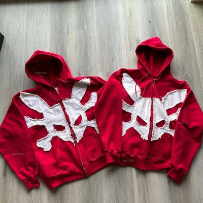 kupować WASCHED Custom 500 Gsm Streetwear Ciężki francuski Terry Vintage Acid Wash Nadzwyczajny Patch Applique Embroidery Zip Up Hoodie online manufacture