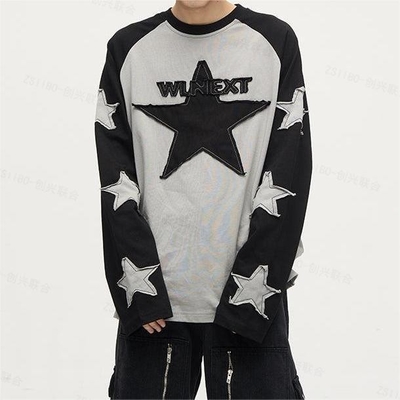 kupować Custom Logo Applique Patchwork Embroidered Long Sleeve T-shirt dla Casual Daily Life online manufacture