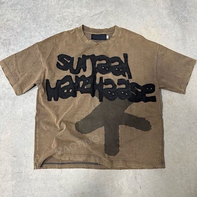 kupować O-Neck wyświetlony patch Applique zszyty Tee bawełniana Pudełka obcięta T-shirt dla mężczyzn online manufacture