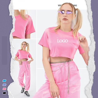 kupować 2024 Summer Acid Wash Fading Hot Sexy Crop Top Kobiety T-shirt z niestandardowymi etykietami online manufacture