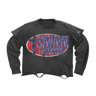 kupować T-shirty z długimi rękawami z wyprodukowanych na zamówienie Vintage Wymyte Wyrwane 250Gsm T-shirty podwójne warstwy 100 bawełny online manufacture