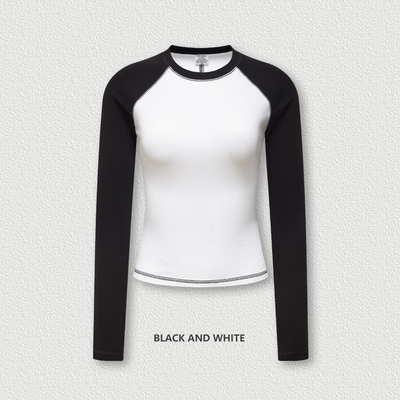 kupować 5xl 4xl 3xl 100 bawełniane koszulki z długimi rękawami O-Neck Collar Dams Y2k Vintage Contrast Raglan White online manufacture
