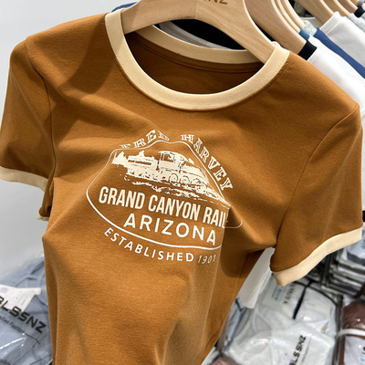 kupować Amerykańskie kolory Vintage Kontrast Drukowane T-shirt z krótkimi rękawami S-2XL lub dostosować rozmiar online manufacture