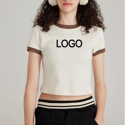 kupować Dekoracja haftowa damska Y2k Vintage Young Fashion Kontrast Ringer Crop T-shirt online manufacture