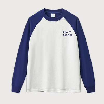 kupować 100% bawełna Wielkie rozmiary Luźny długi rękaw Broderia literowa kontrast wycięcie Raglan rękaw T-shirt dla mężczyzn online manufacture