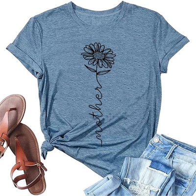 kupować Drukowanie cieplne T-shirty dla kobiet Latem Matki Matki słonecznik Kwiat Casual online manufacture