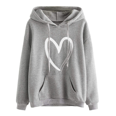 kupować Niestandardowa broderia bluzka z kapeluszem Fall Fashion Trend Damski Casual Heart Print Długie rękawy Pullover online manufacture