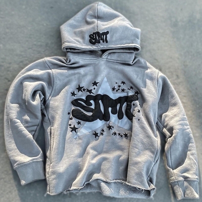 kupować Puff print jacket Fleece Cotton Cut Cut Edge Raw Hem Puff Printing Hoodie Mężczyźni online manufacture