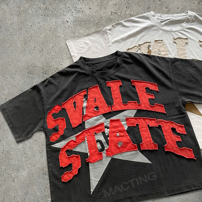 kupować Niestandardowa letnia koszulka ciężkowa Vintage Nędzne naklejki haftowe kwas myj bawełniany T-shirt mężczyźni online manufacture