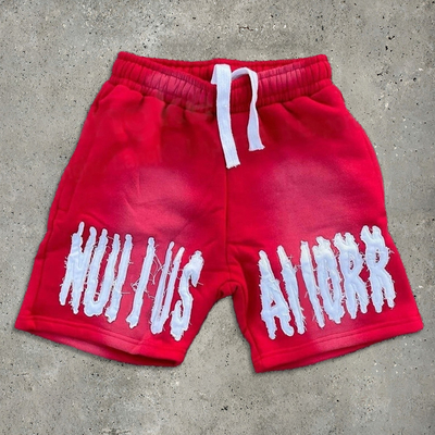 kupować Czerwony biegający kwas myje zestresowany szorty zestaw Vintage Style Sun Fade Sweat Shorts Embroidered Logo online manufacture