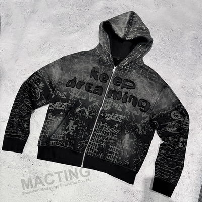 kupować Całkowity druk Vintage Distressed Applique Embroidery Hoodie 800 gramów Waga tkaniny online manufacture