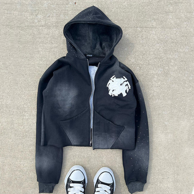 kupować Zamknięte kapelusze do mycia kwasami, wstrząśnięte haftowanie, aplikacja na zamówienie, francuski top Terry Crop. online manufacture