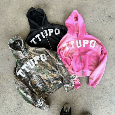 kupować Mężczyźni Custom Zip Up Hoodie w stylu vintage z Camo Distressed haftowania online manufacture