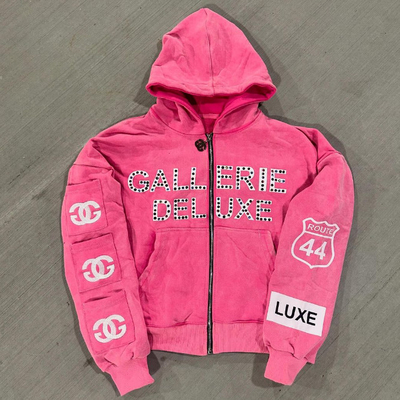 kupować 2025 Streetwear Vintage Stone Myte Nadmiarowe Pudełkowe Przycięte Wzorzone Zip Up Przypinanie Rhinestone Hoodie z kieszeniami online manufacture